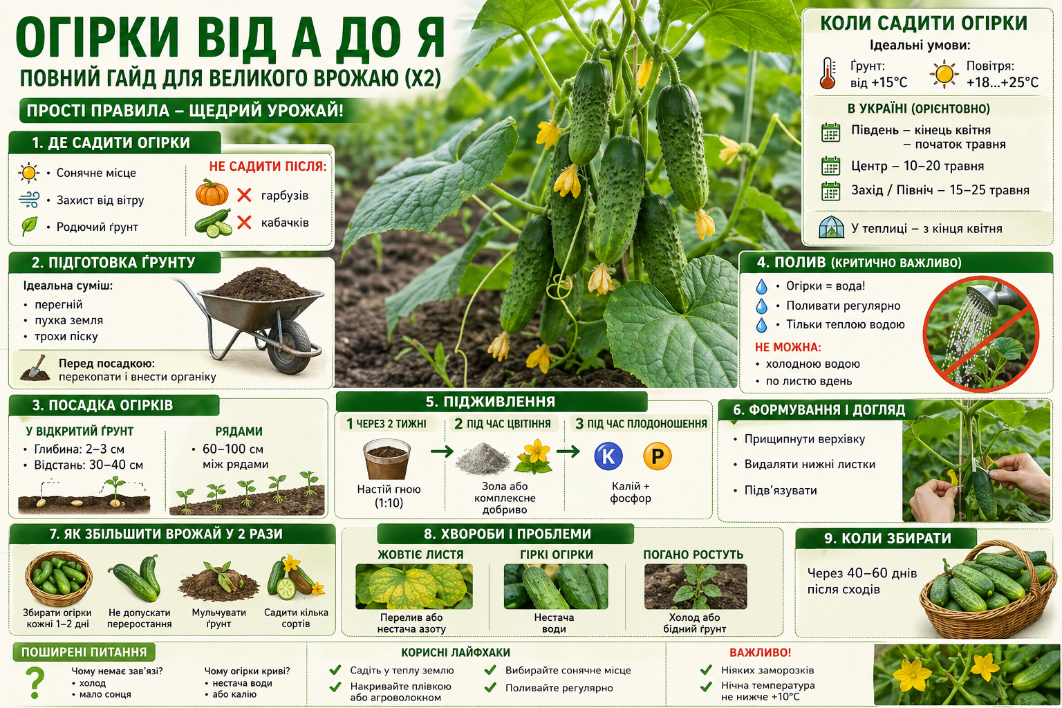 коли садити огірки для гарного врожаю